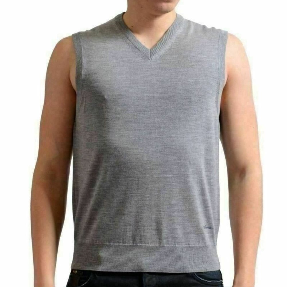 Just Cavalli Men's 100% Wool Gray V-Neck Vest
